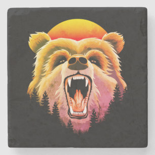 Roaring Grizzly Beer Face Stenen Onderzetter