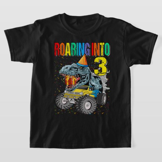 Roaring in 3rd Birthday Monster Truck Dinosaur T-shirt (Laagn)