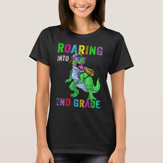 Roaring Into 2nd Grade Dinosaur 1st Day Back To Sc T-shirt (Voorkant)