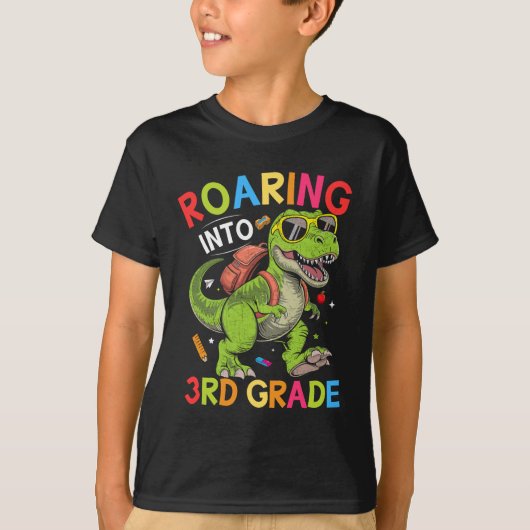Roaring into 3rd Grade Dinosaur – Fun Back School T-shirt (Voorkant)