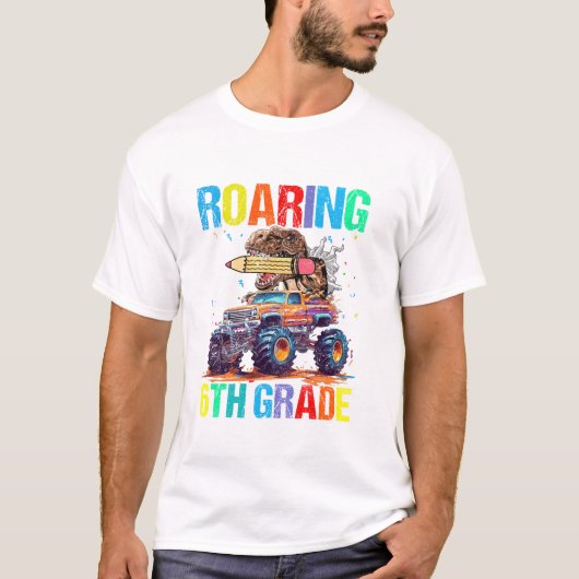 Roaring Into 6th Grade Dinosaur T-shirt (Voorkant)