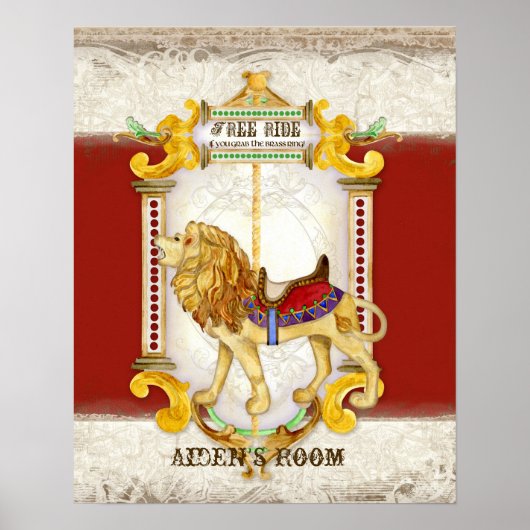 Roaring Lion Brass Ring, Circus Carrousel Poster (Voorkant)