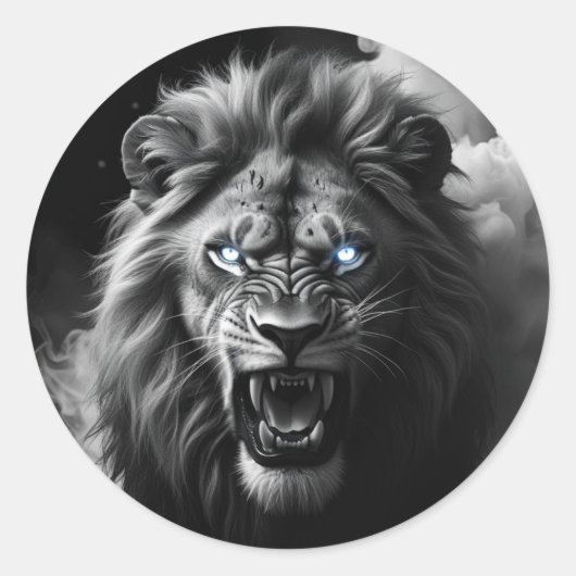 Roaring Lion Head Digitale Schilderij Ronde Sticker (Voorkant)