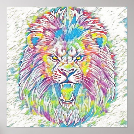 Roaring Pastel Regenboog Leeuw Kunst Poster (Voorkant)