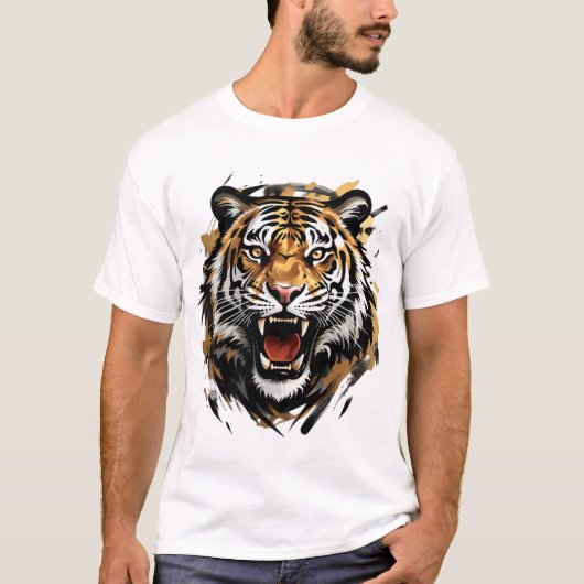 Roaring Tiger Face Vector Illustratie T-shirt (Voorkant)