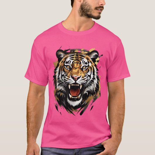 Roaring Tiger Face Vector Illustratie T-shirt (Voorkant)