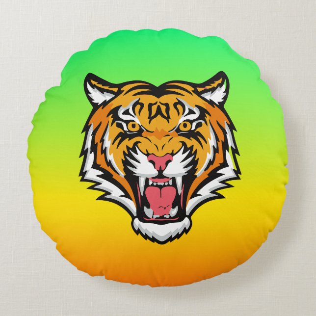 Roaring Tiger Head-25818 Rond Kussen (Voorkant)