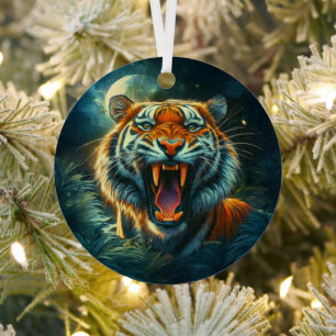 Roaring Tiger Moonlit Oerwoud Metalen Ornament