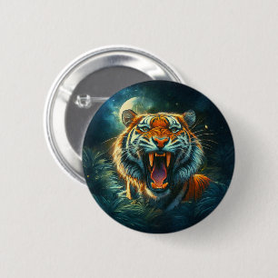 Roaring Tiger Moonlit Oerwoud Ronde Button 5,7 Cm