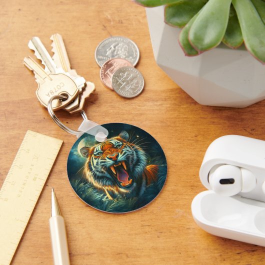 Roaring Tiger Moonlit Oerwoud Sleutelhanger (Bureau)