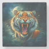 Roaring Tiger Moonlit Oerwoud Stenen Onderzetter (Voorkant)