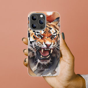 Roaring Tiger Waterverf Personaliseer Oerwoud Anim iPhone 11 Hoesje