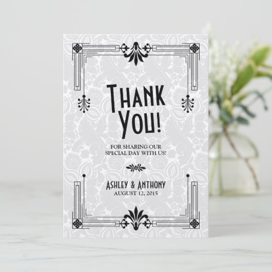 Roaring Twenties Art Deco Bruiloft Dank u Kaart (Staand voorkant)