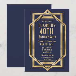 Roaring Twenties Art Deco Navyblauw | Goud 40ste  Kaart
