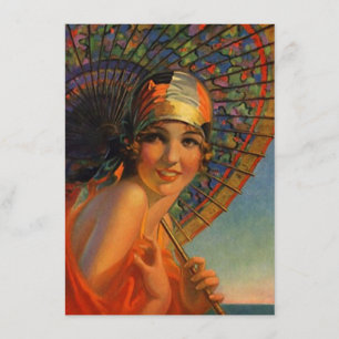 Roaring Twenties Cloche Parasol Flapper Invitation Kaart