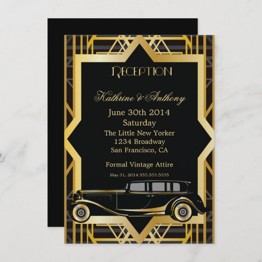 Roaring Twenties Gatsby Style Reception Kaart (Voorkant / Achterkant)