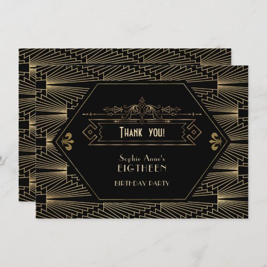Roaring Twenties Great Gatsby Art Deco 18e verjaar Bedankkaart (Voorkant / Achterkant)