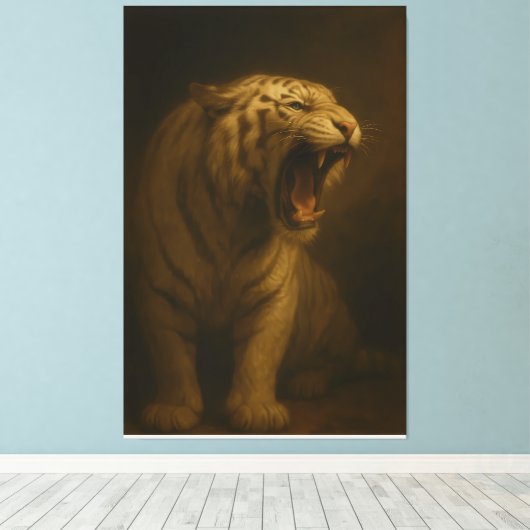 Roaring White Tiger – Fine Art Premium Canvas Prin (Insitu (Houten vloer))