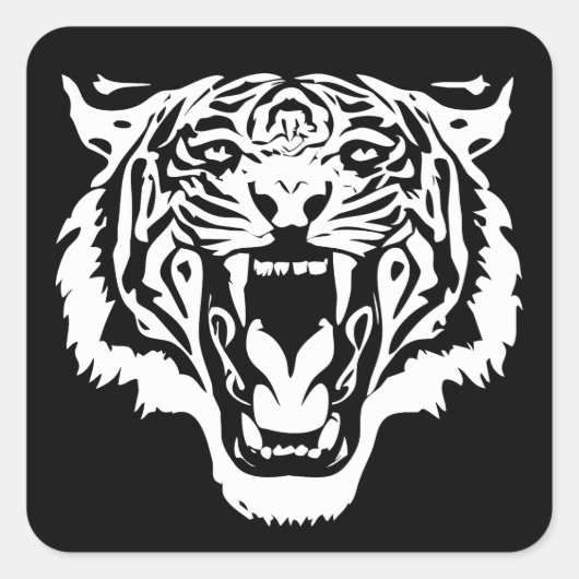 Roaring White Tiger Vierkante Sticker (Voorkant)
