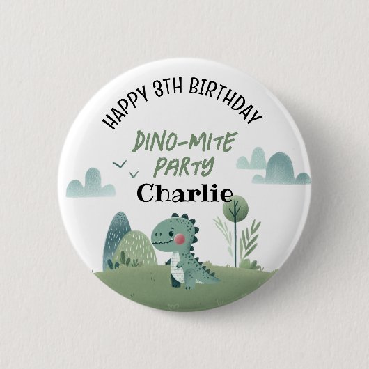 Roarsome Dino Birthday  Ronde Button 5,7 Cm (Voorkant)