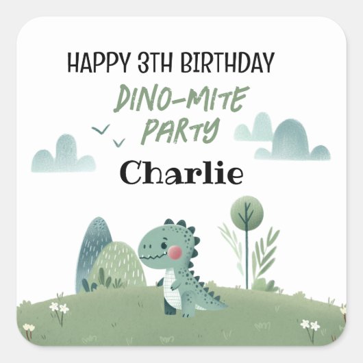 Roarsome Dino Birthday  Vierkante Sticker (Voorkant)