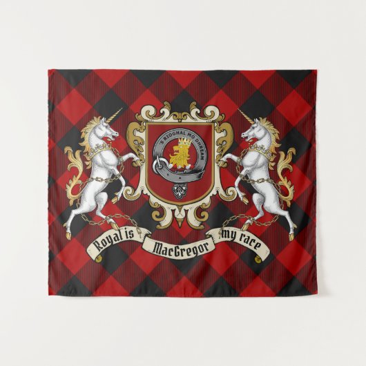 Rob Roy MacGregor Clan Badge & Unicorns w/Tartan Wandkleed (Voorkant (horizontaal))