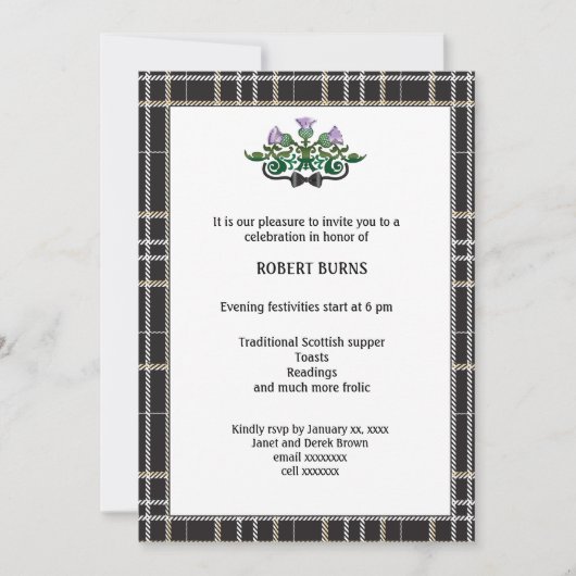 Robbie Burns Black Stropdas Invitation Feestdagenkaart (Voorkant)