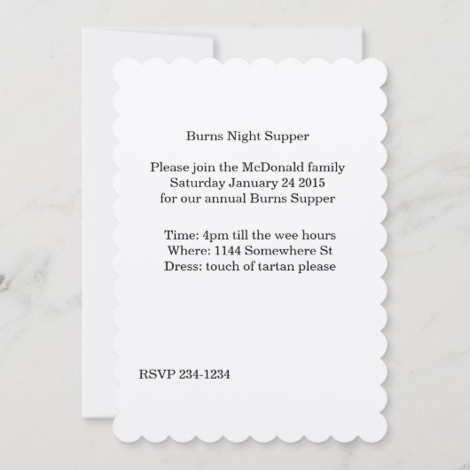 Robbie Burns Dîner Décontracté invitation (Dos)