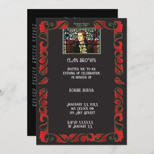 Robbie Burns Invitation en verre tendu (Devant / Derrière)