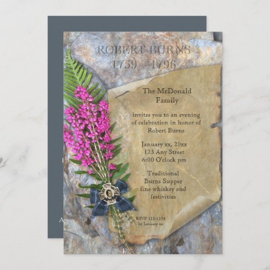 Robbie Burns invitation rustique (Devant / Derrière)