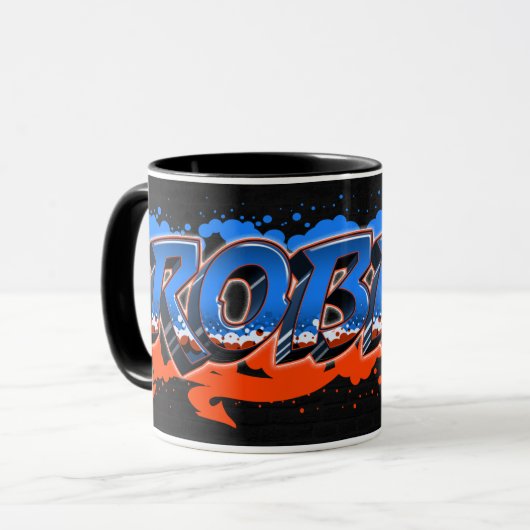 Robbie prénom Graffiti blue Tasse orange (Devant gauche)