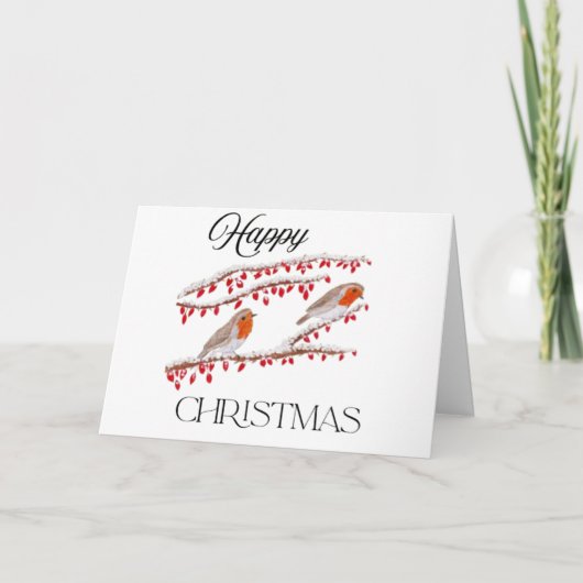 Robbins zitten op Kaart met sneeuwkerst (Voorkant)