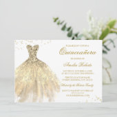 Robe à étincelles or Quinceanera Invitation (Debout devant)