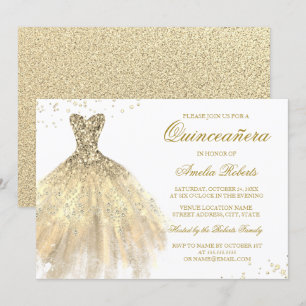 Robe à étincelles or Quinceanera Invitation