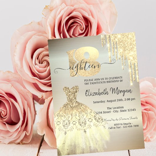 Robe à gouttes d'or chic 18e Invitation