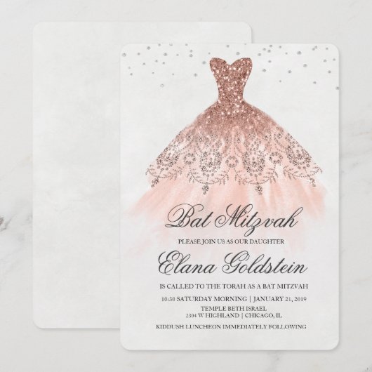 Robe à paillettes de Bat Mitzvah Invitation diaman (Devant / Derrière)