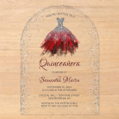 Robe à paillettes rouge argentée Script Invitation (Recto)