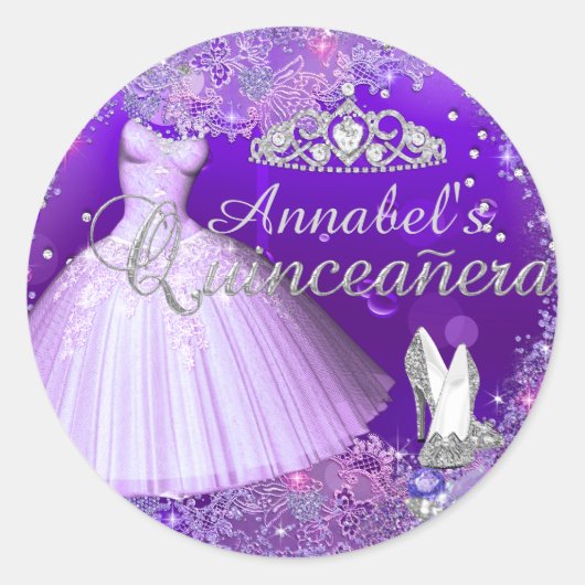 Robe à paillettes violette et autocollant de couro (Devant)