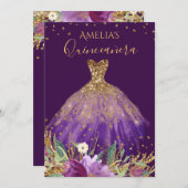 Robe Améthyste violet or Quinceanera Invitation (Devant / Derrière)