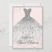 Robe Argent Étincelle 16e Sweet sixteen Invitation (Devant)