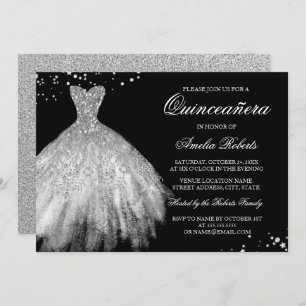Robe argentée noire Quinceanera Invitation