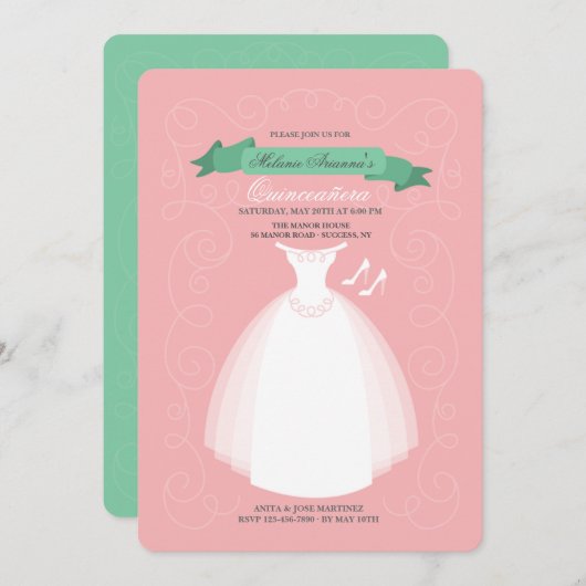 Robe blanche Quinceañera Invitation (Devant / Derrière)