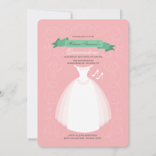 Robe blanche Quinceañera Invitation (Devant)