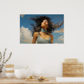 Robe bleue contre tableau bleu ciel (Cuisine)