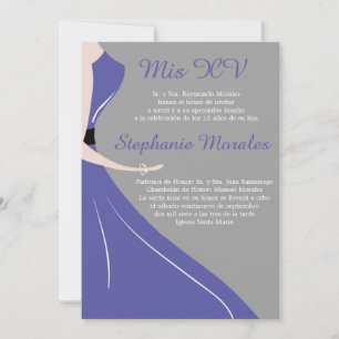 Robe Bleue Silhouette Quinceanera Invitation