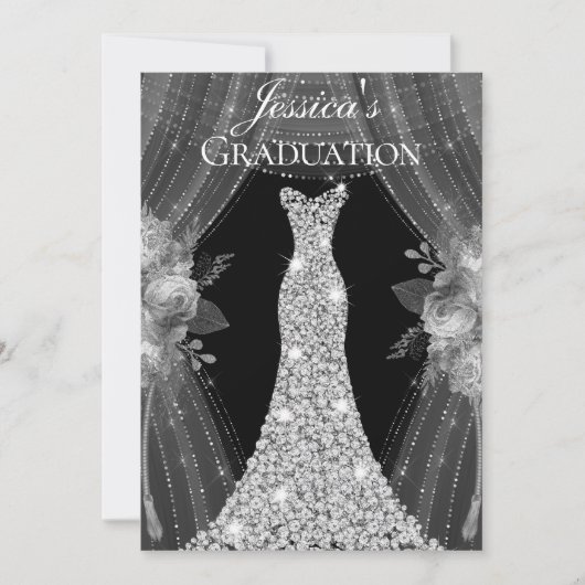 Robe d'argent Invitation de la fête de graduation  (Devant)