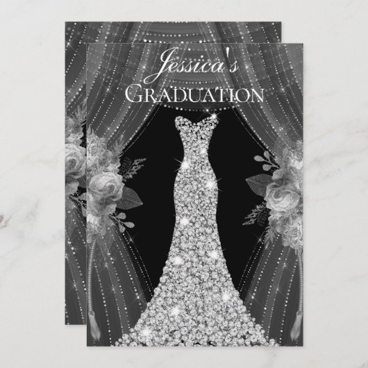 Robe d'argent Invitation de la fête de graduation (Devant / Derrière)