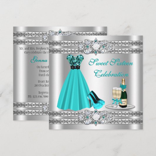 Robe d'argent pour les seize ans douce invitation (Devant / Derrière)