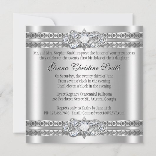 Robe d'argent pour un doux seize ans Invitation (Dos)