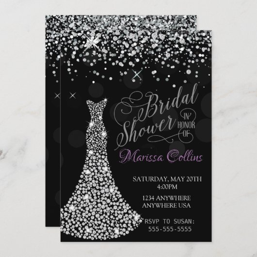 Robe de diamant Invitation douche nuptiale, strass (Devant / Derrière)